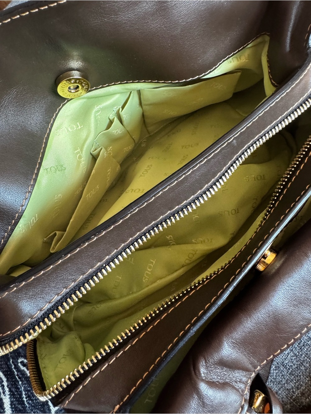 Tous Brown Embossed Leather Satchel with Gold Hardware - Picture 7 of 8